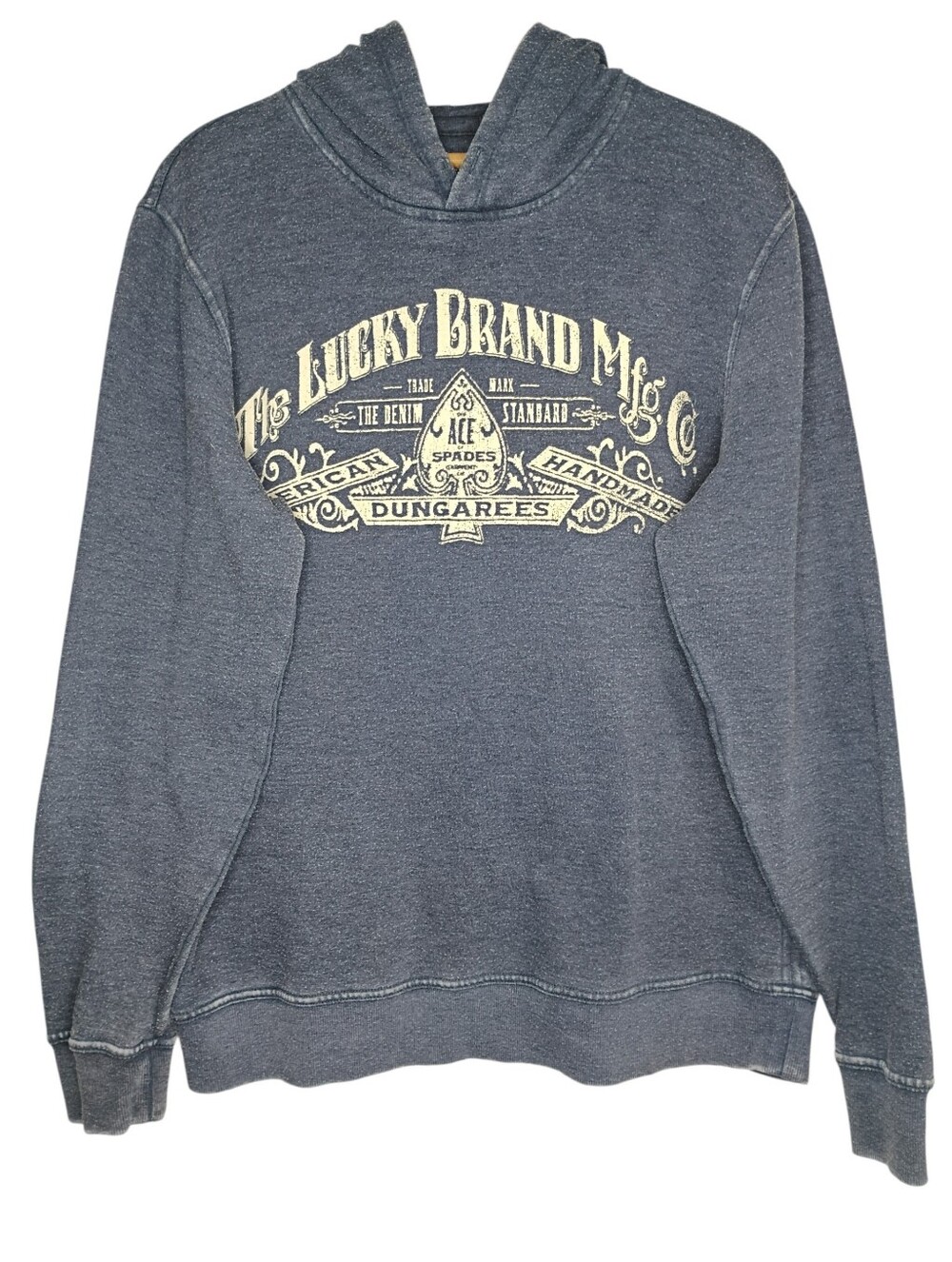 Lucky Brand Blue Sweatshirt Hoodie Pullover Venice Burnout Men Sz L Cotton Blend